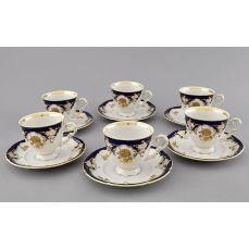 Набор чашек 150 мл с блюдцем Соната 6 шт Золотая роза, кобальт 07160414-1457 LEANDER