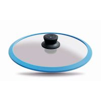 Стеклянная крышка синяя  ?28cm с защитным силиконовым ободком, ручкой и в упаковке     (10)     28-5a