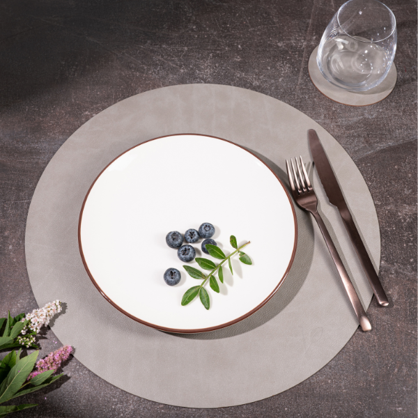 Сервировочная салфетка из натуральной кожи круглая серая 38 см, NUPO Vero 513006