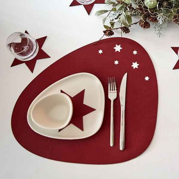 Сервировочная салфетка из натуральной кожи фигурная со звездами 36х42 см, цвет красный, NUPO LIND DNA 990135