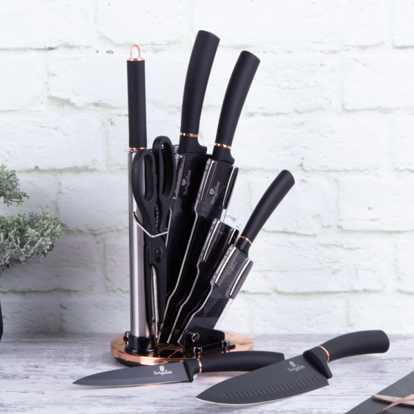 Набор ножей 8 предметов с акриловой подставкой, Berlinger Haus, black/rose gold, черный     (6)     BH/2421N