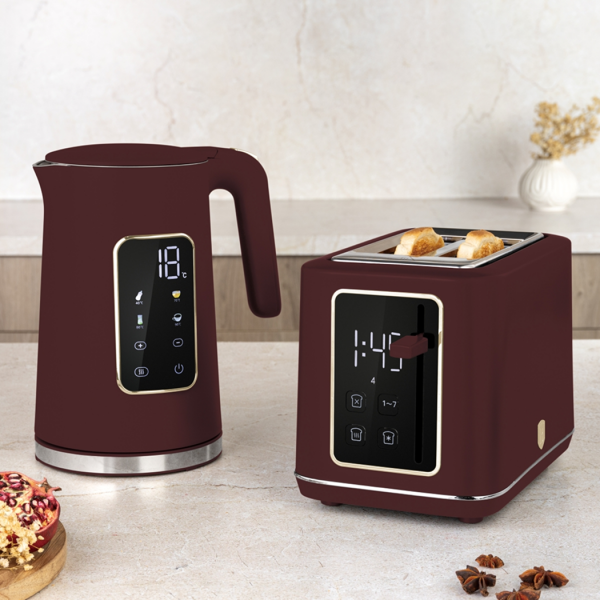 Чайник цифровой электрический 1.7 л, нержавеющая сталь, пластик, матовый бордо, Leonardo BERLINGER HAUS
