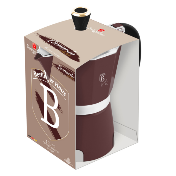 Кофеварка гейзерная 150 мл на 3 чашки, пластик, матовый бордо, Leonardo BERLINGER HAUS
