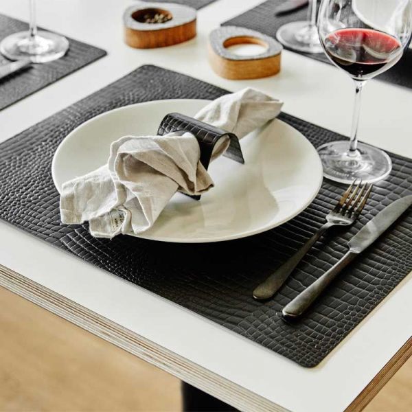 Сервировочная салфетка из натуральной кожи прямоугольная 30х40 см, цвет черный, CROCO LIND DNA 98326