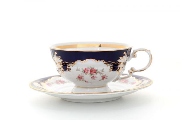 Набор чашек низких с блюдцем 6шт 200 мл Бледные цветы, кобальт 07160425-1257 LEANDER