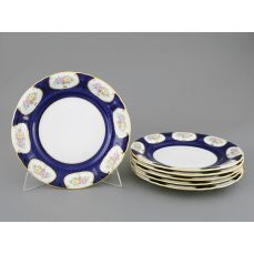 Набор тарелок мелких 25 см, 6 шт Розовый цветок, кобальт 07160115-0419 LEANDER