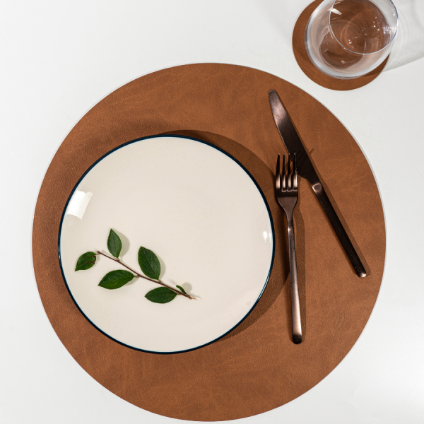 Подставка под кружку из кожи круглый 11 см коричневый 11 см, NUPO, 523008