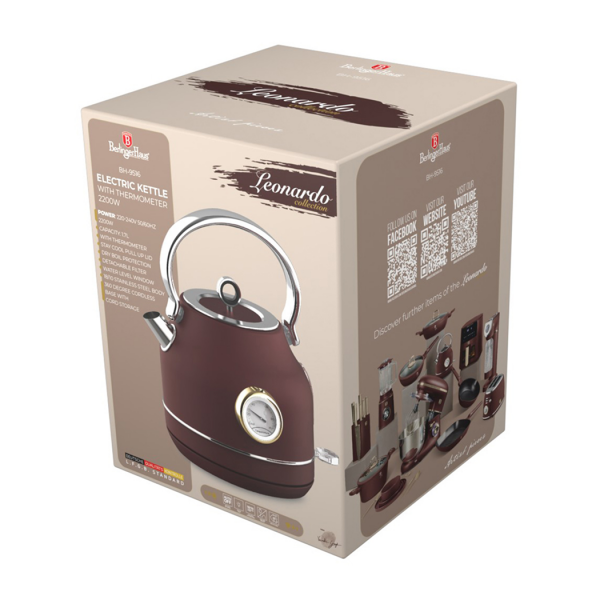 Чайник с термометром электрический, матовый бордо, Leonardo BERLINGER HAUS
