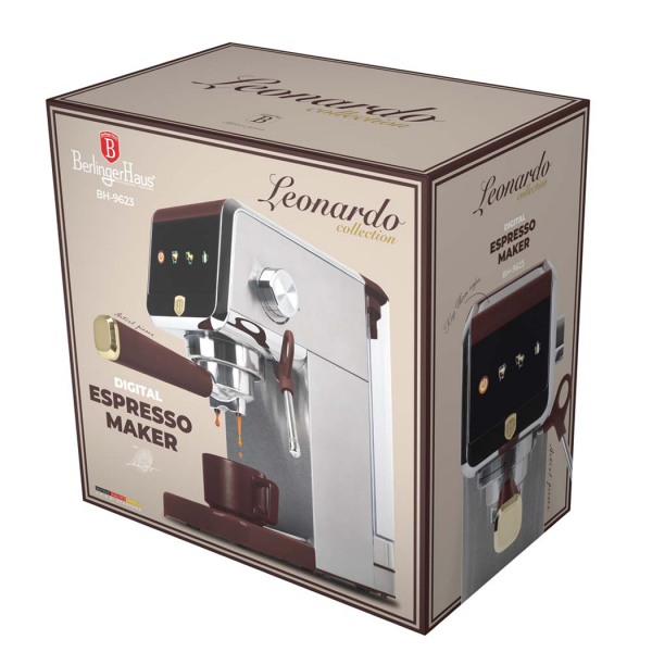 Кофеварка рожковая эспрессо, пластик, металл, матовый бордо, Leonardo BERLINGER HAUS
