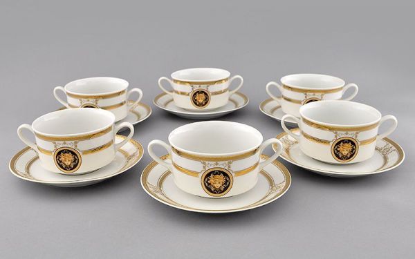 Набор чашек для супа с блюдцем Сабина 300 мл 6 шт Версаче, золотая лента 02160673-A126 LEANDER