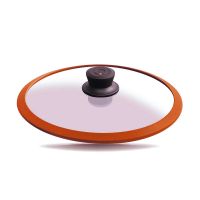 Стеклянная крышка красная  ?28cm с защитным силиконовым ободком, со встроенными направляющими для слива воды, ручкой и в упаковке     (10)     28-5r