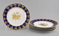 Набор тарелок мелких 25 см, 6 шт Мэри-Энн Золотая роза, кобальт 03160115-0431 LEANDER