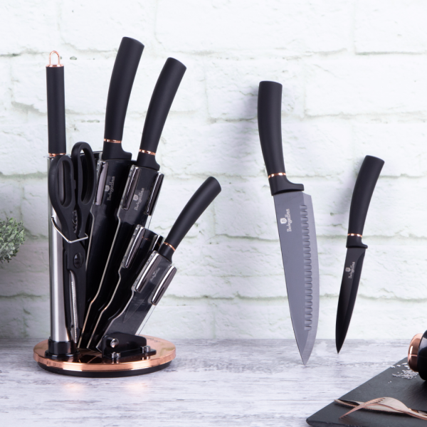 Набор ножей 8 предметов с акриловой подставкой, Berlinger Haus, black/rose gold, черный     (6)     BH/2421N