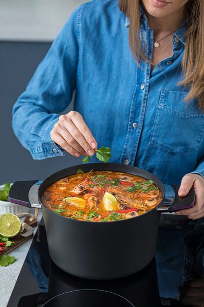 Кастрюля баклажановая Индукционная ?24cm, 4 л. С крышкой и цветной упаковкой     (3)     37400v