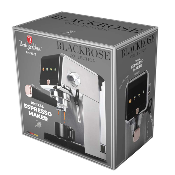 Кофеварка цифровая эспрессо электрическая, Berlinger Haus, black/rose gold, черный     (2)     BH/9622
