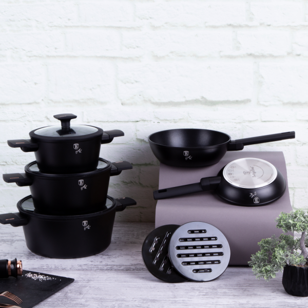 Набор посуды 10 предметов, black/rose gold, черный BERLINGER HAUS
