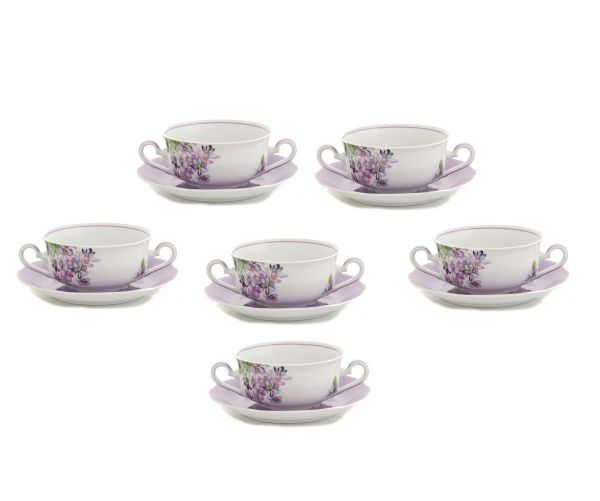Набор чашек для супа с блюдцем 350 мл, 6 шт Лиловые цветы 03160674-2391 LEANDER