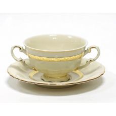Чашка для супа с блюдцем 2 ручки 350 мл Золотой кант 07520624-1239 LEANDER