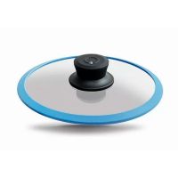 Стеклянная крышка синяя  ?20cm с защитным силиконовым ободком, ручкой и в упаковке     (10)     20-5a