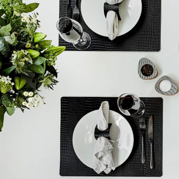 Сервировочная салфетка из натуральной кожи прямоугольная 30х40 см, цвет черный, CROCO LIND DNA 98326