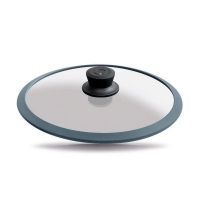 Стеклянная крышка серая  ?28cm с защитным силиконовым ободком, ручкой и в упаковке     (10)     28-5g