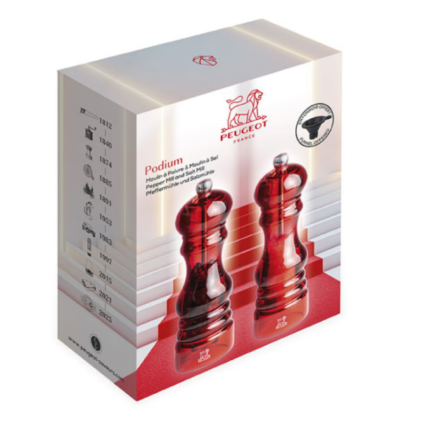 Набор мельниц для соли и перца PODIUM 18 см (прозрачный красный акрил) Peugeot 47993