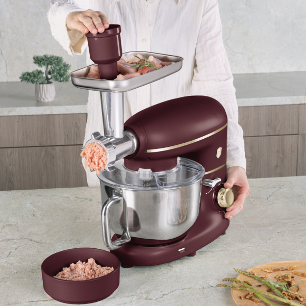Многофункциональный кухонный комбайн с мясорубкой, электрический, матовый бордо, Leonardo BERLINGER HAUS
