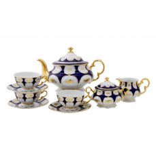 Чайный сервиз Соната 15 предметов Золотой цветок, кобальт 07160725-0443 LEANDER