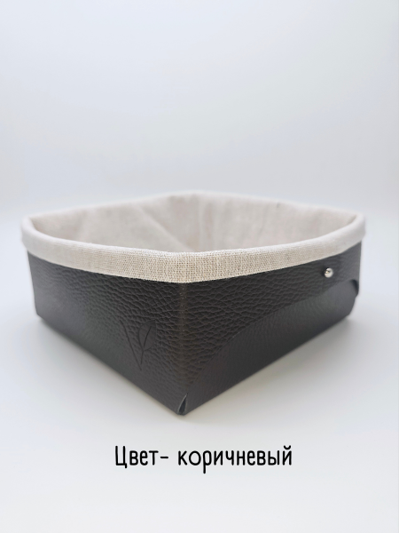 Хлебница из кожи 23х22х9см, цвет коричневый, Vero VR-02BR