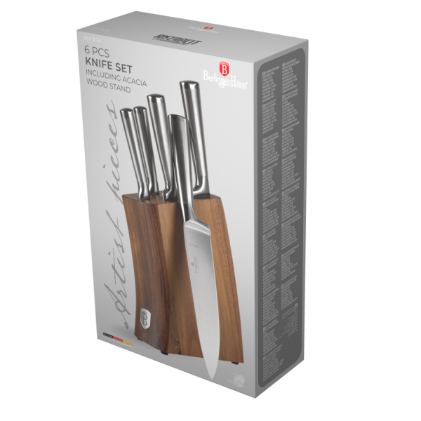 Набор 6 ножей с подставкой из акации, Berlinger Haus, stainless steel, серебристый     (6)     BH/3124