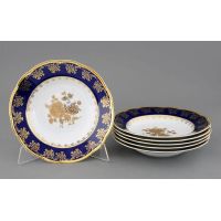 Набор тарелок глубоких 23 см, 6 шт Мэри-Энн Золотая роза, кобальт 03160213-0431 LEANDER