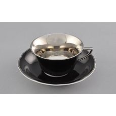 Чашка низкая с блюдцем 100 мл 13120424-282F черная LEANDER