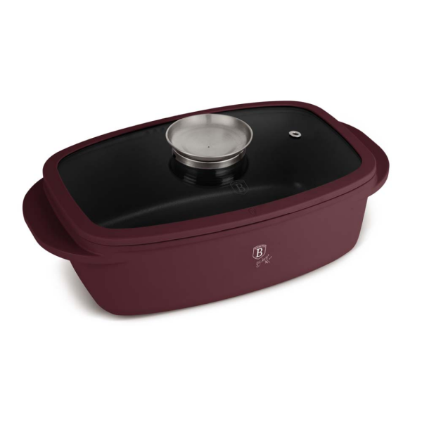Жаровня 6 л со стеклянной крышкой и ручкой для ароматизации блюд, матовый бордо, Leonardo BERLINGER HAUS
