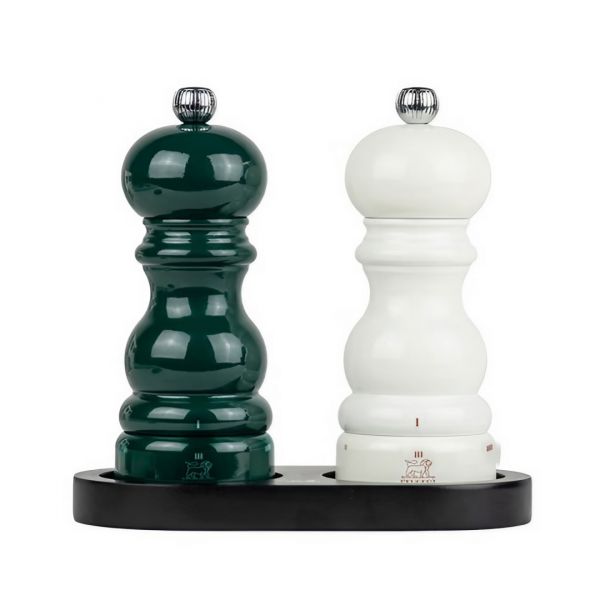Набор мельниц для соли и перца на подствке, 6 степеней помола, 15 см, дерево, зеленый, белый, Paris u'select PEUGEOT