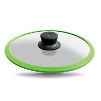 Стеклянная крышка зеленая  ?28cm с защитным силиконовым ободком, ручкой и в упаковке     (10)     28-5i