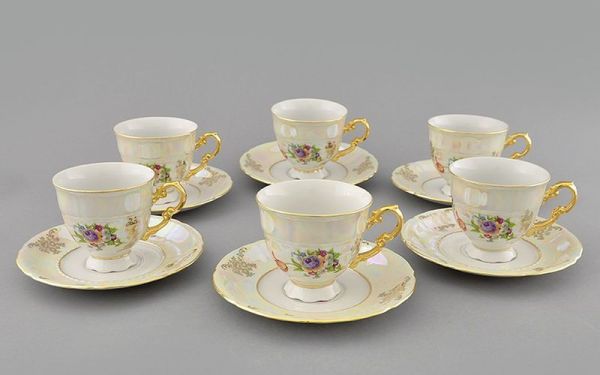 Набор чашек 150 мл с блюдцем Соната 6 шт Цветы перламутр 07160414-0656 LEANDER