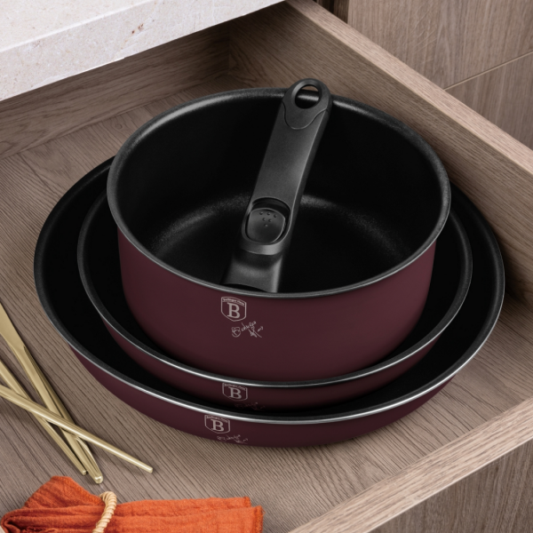 Набор посуды с антипригарным покрытием, 9 предметов, литой алюминий, бордовый, Leonardo BERLINGER HAUS
