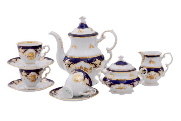 Кофейный сервиз Соната 15 предметов Золотая роза, кобальт 07160714-1457 LEANDER