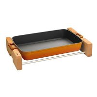 Чугунная эмалированная форма для запекания 26x40 см на деревянной подставке, цвет оранжевый LAVA