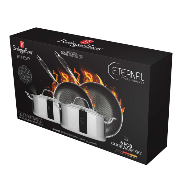 Набор посуды 6 предметов, серебристый-черный Eternal BERLINGER HAUS
