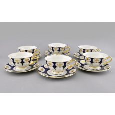 Набор чашек 200 мл с блюдцем Соната 6 шт Золотой цветок, кобальт 07160425-0443 LEANDER