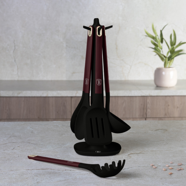 Набор кухонных аксессуаров 6 предметов с подставкой, матовый бордо, Leonardo BERLINGER HAUS
