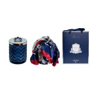 Свеча большая Navy&Silver, синий с серебром, крышка с брошкой корона, платок, 600 гр,