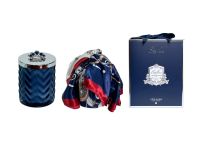 Свеча большая Navy&Silver, синий с серебром, крышка с брошкой корона, платок, 600 гр,