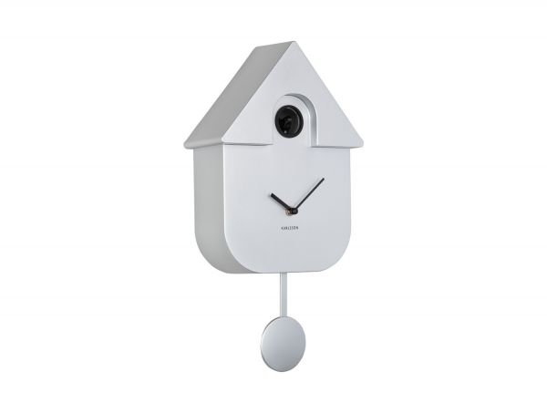Часы настенные с кукушкой Karlsson CUCKOO, серебристый, пластик, 21.5х8.5 см, батарейки 3x AA (не входит в комплект) Present Time
