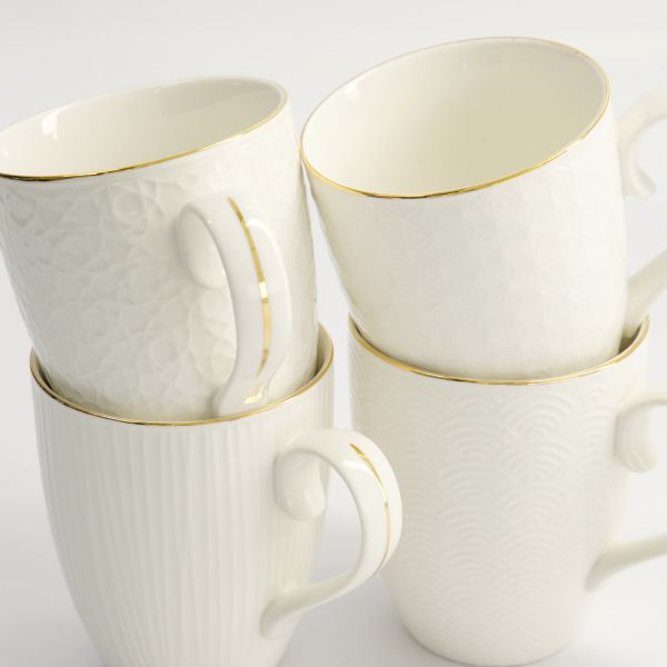 Набор кружек Nippon White Gold 4 шт, 8.5x10.2 см, 340 мл,фарфор TOKYO DESIGN
