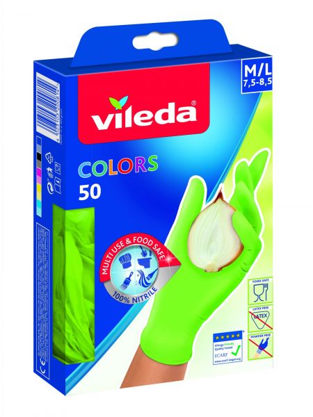 Перчатки Колорс одноразовые нитриловые 50шт M/L VILEDA