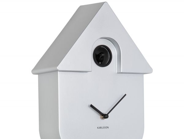 Часы настенные с кукушкой Karlsson CUCKOO, серебристый, пластик, 21.5х8.5 см, батарейки 3x AA (не входит в комплект) Present Time
