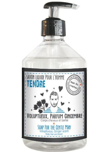 Жидкое мыло Mas du Roseau HOMME TENDRE для мужчин, для тела, волос и бороды, 500 мл, имбирь
