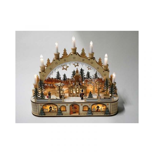 Wooden calendar villageМузыкальная шкатулка 50,5 x 35 x 45,5 с подсветкой сверху, дерево, 24 ящика